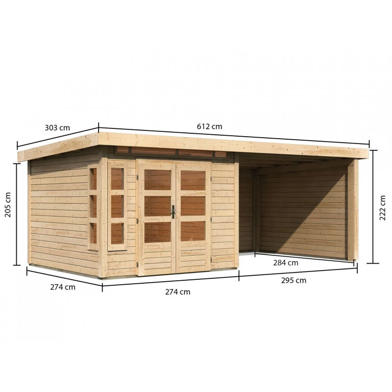 Abri De Jardin En Bois Massif 7,50m² Kastorf 6 Avec Appentis 320cm Et Paroi Arrière Et Latérale – Karibu 4 Abri De Jardin En Bois Massif 7,50m² Kastorf 6 Avec Appentis 320cm Et Paroi Arrière Et Latérale – Karibu – Image 2
