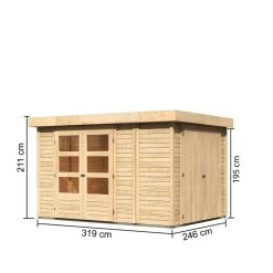 Abri De Jardin En Bois Massif 7,85m² Retola 4 Avec Armoire Intégrée – Karibu -Jardin Abris Magasin abri de jardin en bois massif 785m retola 4 avec armoire integree woodfeeling 1