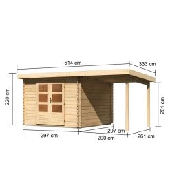 Abri De Jardin En Bois Massif 8,82m² Bastrup 5 Avec Appentis 200cm – Karibu -Jardin Abris Magasin abri de jardin en bois massif 882m bastrup 5 avec appentis 200cm woodfeeling 1