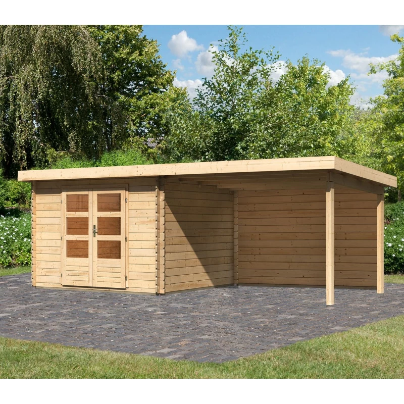 Abri De Jardin En Bois Massif 8,82m² Bastrup 5 Avec Appentis 300cm Et Paroi Arrière – Karibu 3 Abri De Jardin En Bois Massif 8,82m² Bastrup 5 Avec Appentis 300cm Et Paroi Arrière – Karibu
