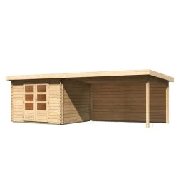 Abri De Jardin En Bois Massif 8,82m² Bastrup 5 Avec Appentis 400cm Et Paroi Arrière – Karibu -Jardin Abris Magasin abri de jardin en bois massif 882m bastrup 5 avec appentis 400cm et paroi arriere woodfeeling 2