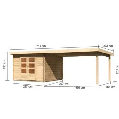 Abri De Jardin En Bois Massif 8,82m² Bastrup 5 Avec Appentis 400cm – Karibu -Jardin Abris Magasin abri de jardin en bois massif 882m bastrup 5 avec appentis 400cm woodfeeling 1