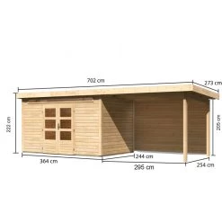 Abri De Jardin En Bois Massif 8,88m² Kandern 7 Avec Appentis 320cm Et Paroi Arrière – Karibu -Jardin Abris Magasin abri de jardin en bois massif 888m kandern 7 avec appentis 320cm et paroi arriere woodfeeling 2