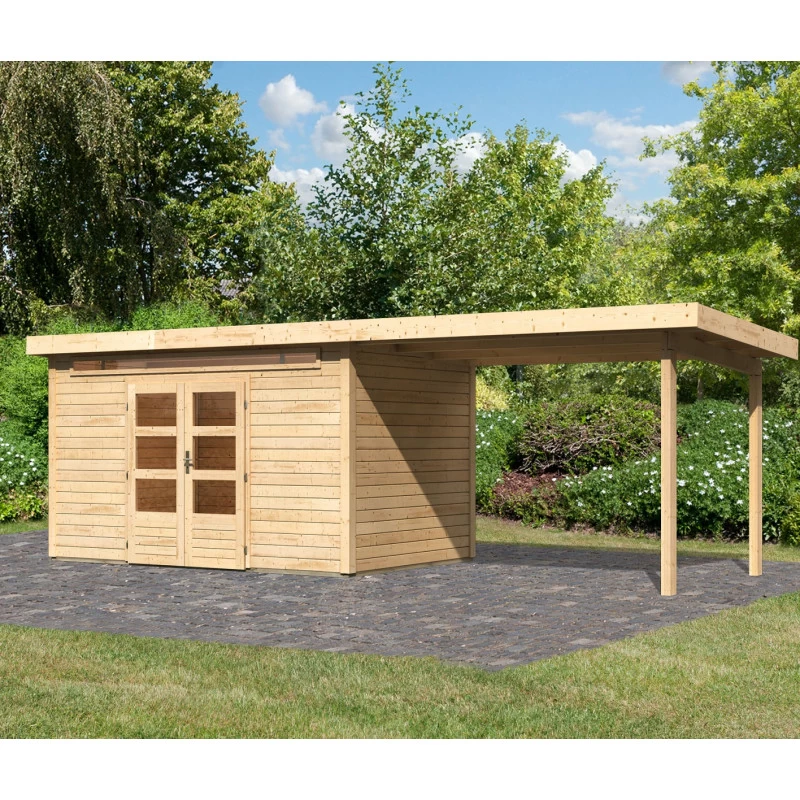 Abri De Jardin En Bois Massif 8,88m² Kandern 7 Avec Appentis 320cm – Karibu 3 Abri De Jardin En Bois Massif 8,88m² Kandern 7 Avec Appentis 320cm – Karibu