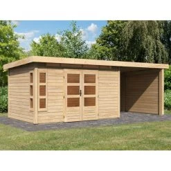 Abri De Jardin En Bois Massif 8,88m² Kastorf 7 Avec Appentis 260cm Et Paroi Arrière Et Latérale – Karibu