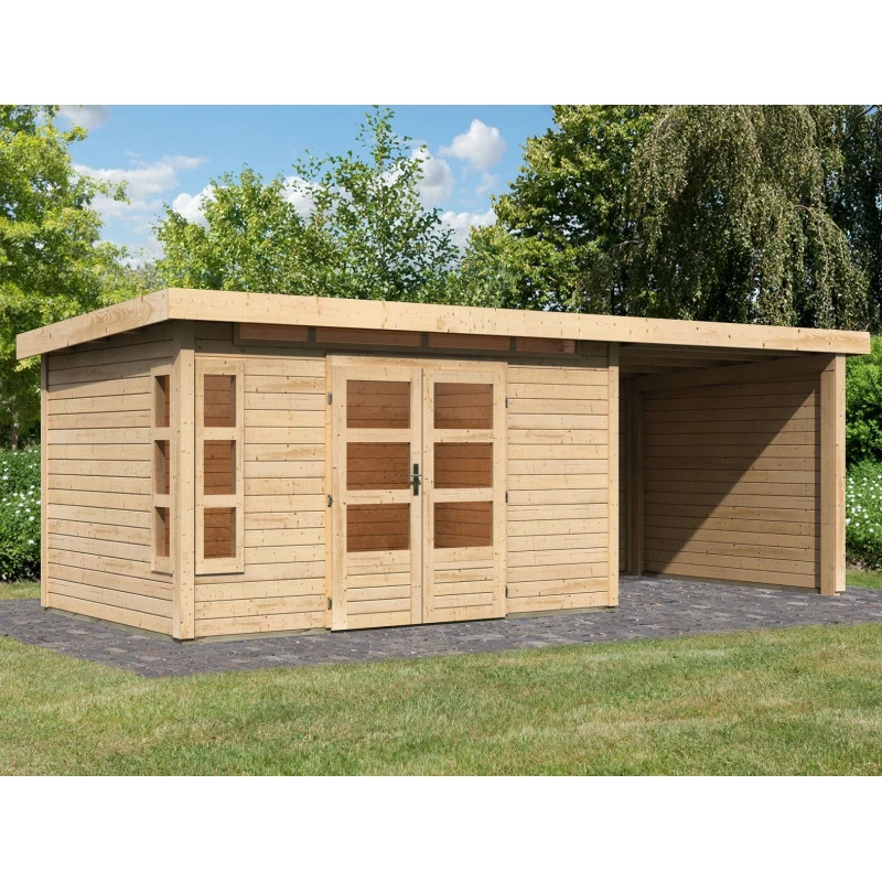 Abri De Jardin En Bois Massif 8,88m² Kastorf 7 Avec Appentis 260cm Et Paroi Arrière Et Latérale – Karibu 3 Abri De Jardin En Bois Massif 8,88m² Kastorf 7 Avec Appentis 260cm Et Paroi Arrière Et Latérale – Karibu