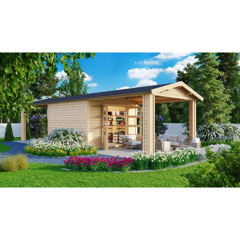 Abri De Jardin En Bois Massif 9,24m² Theres 7 Avec Deux Auvents – Karibu 3 Abri De Jardin En Bois Massif 9,24m² Theres 7 Avec Deux Auvents – Karibu