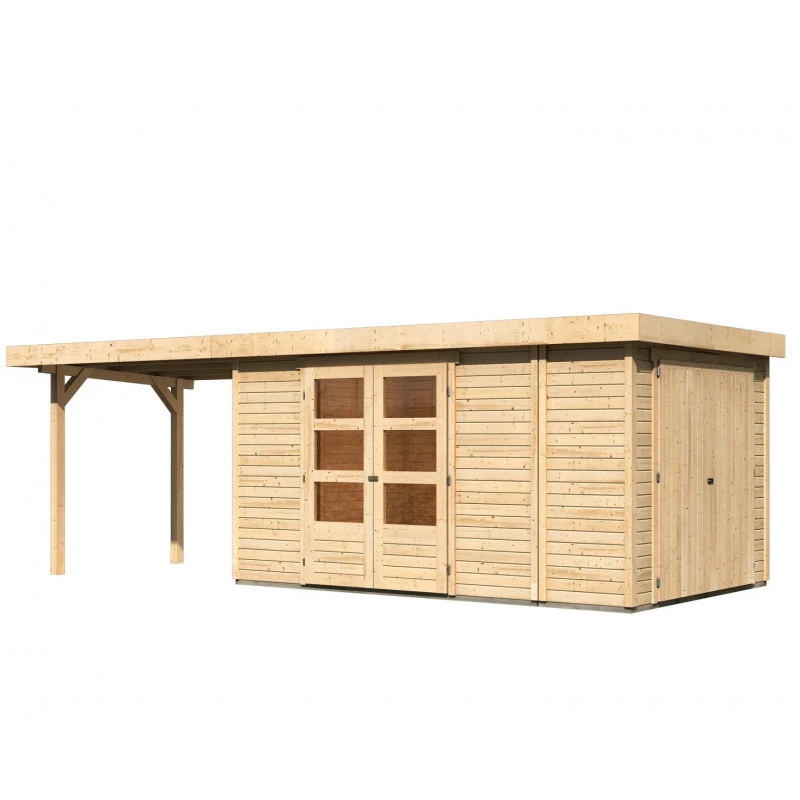 Abri De Jardin En Bois Massif 9,27m² Retola 6 Avec Armoire Intégrée Et Appentis 280cm – Karibu 4 Abri De Jardin En Bois Massif 9,27m² Retola 6 Avec Armoire Intégrée Et Appentis 280cm – Karibu – Image 2