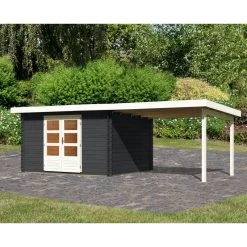 Abri De Jardin En Bois Massif Anthracite 10,60m² Bastrup 7 Avec Appentis 300cm – Karibu