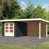 Abri De Jardin En Bois Massif Anthracite 7,04m² Bastrup 4 Avec Appentis 300cm Et Paroi Arrière – Karibu -Jardin Abris Magasin abri de jardin en bois massif anthracite 704m bastrup 4 avec appentis 300cm et paroi arriere woodfeeling