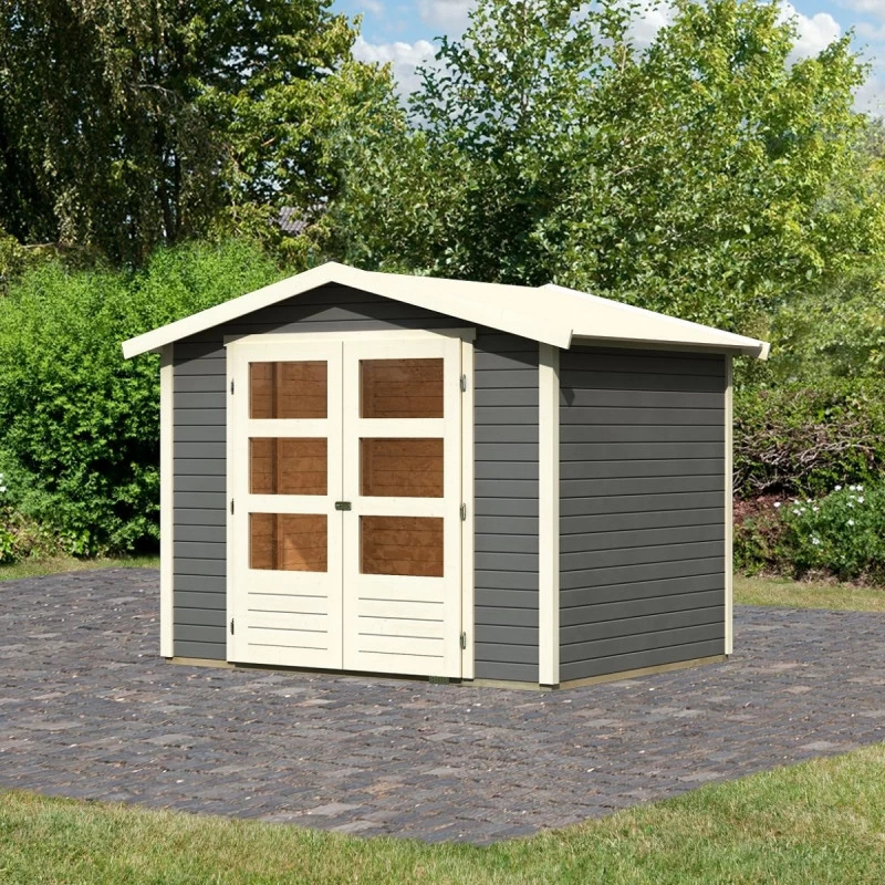 Abri De Jardin En Bois Massif Gris Terre 4,57m² Amberg 3 – Karibu 3 Abri De Jardin En Bois Massif Gris Terre 4,57m² Amberg 3 – Karibu