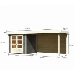 Abri De Jardin En Bois Massif Gris Terre 4,62m² Askola 2 Avec Appentis 280cm Et Paroi Arrière – Karibu -Jardin Abris Magasin abri de jardin en bois massif gris terre 462m askola 2 avec appentis 280cm et paroi arriere woodfeeling 1