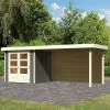 Abri De Jardin En Bois Massif Gris Terre 4,62m² Askola 2 Avec Appentis 280cm Et Paroi Arrière – Karibu -Jardin Abris Magasin abri de jardin en bois massif gris terre 462m askola 2 avec appentis 280cm et paroi arriere woodfeeling