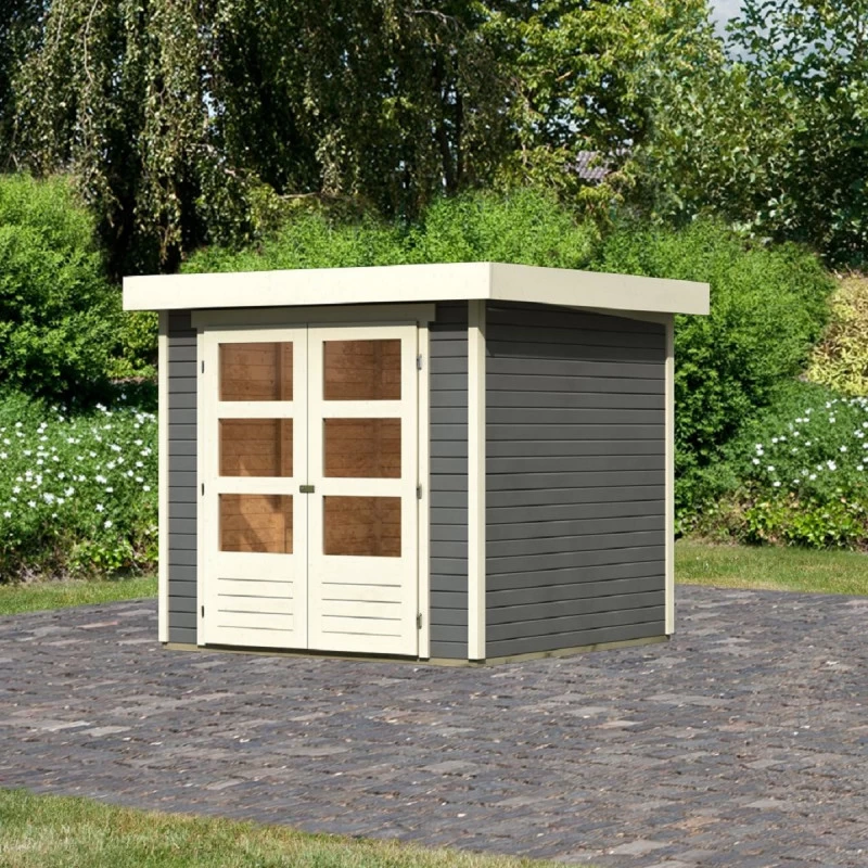 Abri De Jardin En Bois Massif Gris Terre 4,62m² Askola 2 – Karibu 3 Abri De Jardin En Bois Massif Gris Terre 4,62m² Askola 2 – Karibu