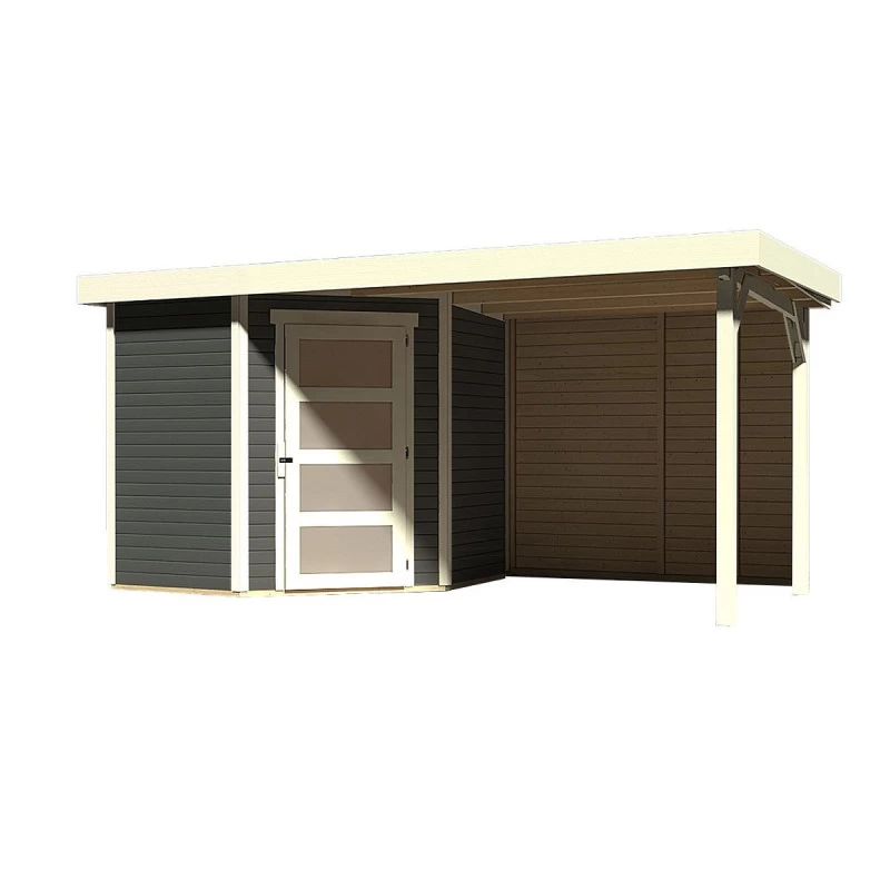 Abri De Jardin En Bois Massif Gris Terre 4,62m² Schwandorf 3 Avec Appentis 240cm Et Paroi Arrière – Karibu 5 Abri De Jardin En Bois Massif Gris Terre 4,62m² Schwandorf 3 Avec Appentis 240cm Et Paroi Arrière – Karibu – Image 3