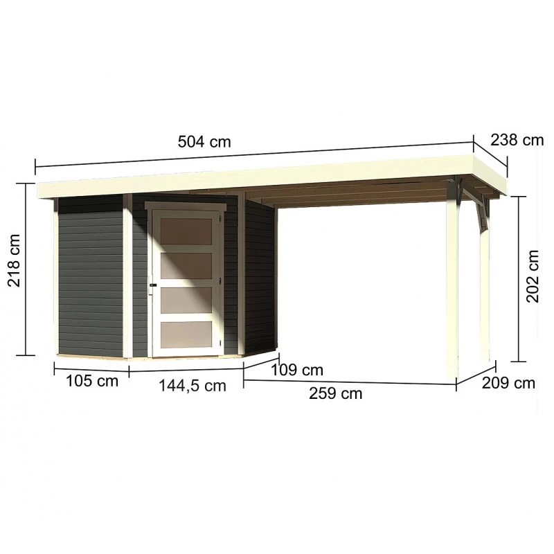 Abri De Jardin En Bois Massif Gris Terre 4,62m² Schwandorf 3 Avec Appentis 280cm – Karibu 4 Abri De Jardin En Bois Massif Gris Terre 4,62m² Schwandorf 3 Avec Appentis 280cm – Karibu – Image 2