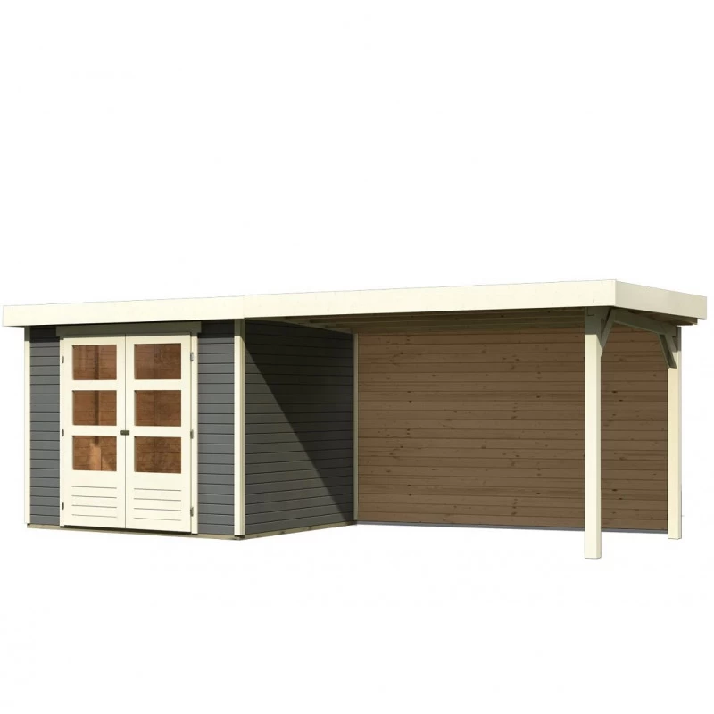 Abri De Jardin En Bois Massif Gris Terre 5,25m² Askola 3 Avec Appentis 280cm Et Paroi Arrière – Karibu 5 Abri De Jardin En Bois Massif Gris Terre 5,25m² Askola 3 Avec Appentis 280cm Et Paroi Arrière – Karibu – Image 3