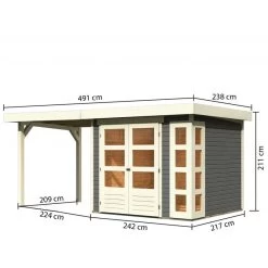 Abri De Jardin En Bois Massif Gris Terre 5,25m² Kerko 3 Avec Appentis 240cm – Karibu -Jardin Abris Magasin abri de jardin en bois massif gris terre 525m kerko 3 avec appentis 240cm woodfeeling 1