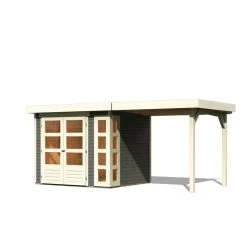 Abri De Jardin En Bois Massif Gris Terre 5,25m² Kerko 3 Avec Appentis 240cm – Karibu -Jardin Abris Magasin abri de jardin en bois massif gris terre 525m kerko 3 avec appentis 240cm woodfeeling 2