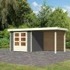 Abri De Jardin En Bois Massif Gris Terre 5,95m² Askola 3,5 Avec Appentis 240cm Et Paroi Arrière - Karibu -Jardin Abris Magasin abri de jardin en bois massif gris terre 595m askola 35 avec appentis 240cm et paroi arriere woodfeeling