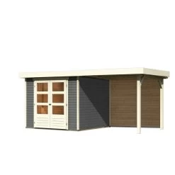 Abri De Jardin En Bois Massif Gris Terre 5,95m² Askola 3,5 Avec Appentis 240cm Et Paroi Arrière - Karibu -Jardin Abris Magasin abri de jardin en bois massif gris terre 595m askola 35 avec appentis 240cm et paroi arriere woodfeeling 2
