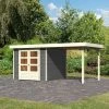 Abri De Jardin En Bois Massif Gris Terre 5,95m² Askola 3,5 Avec Appentis 240cm - Karibu -Jardin Abris Magasin abri de jardin en bois massif gris terre 595m askola 35 avec appentis 240cm woodfeeling