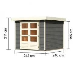 Abri De Jardin En Bois Massif Gris Terre 5,95m² Askola 3,5 - Karibu -Jardin Abris Magasin abri de jardin en bois massif gris terre 595m askola 35 woodfeeling 1