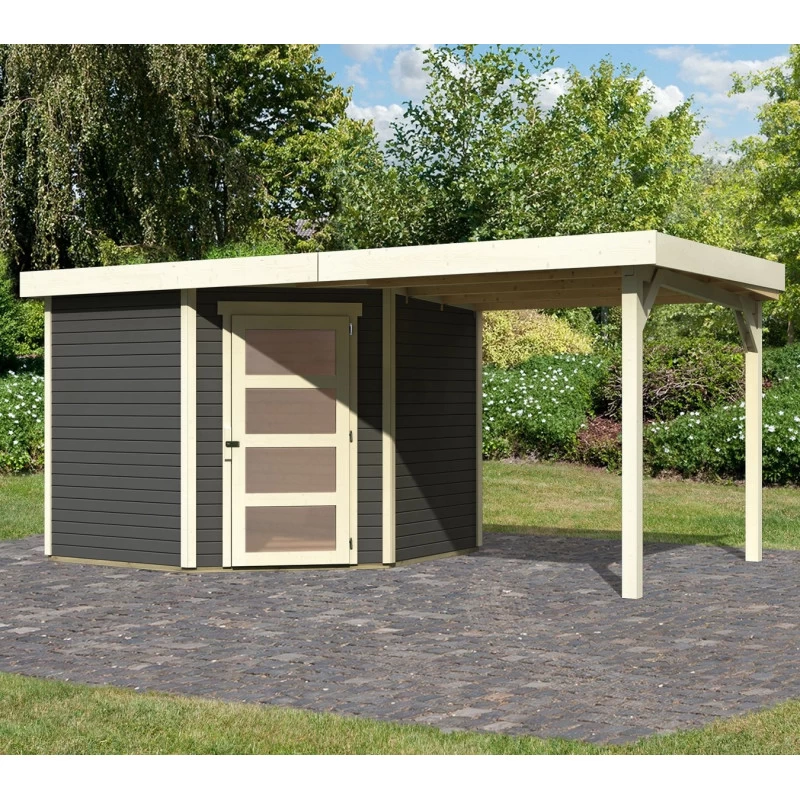 Abri De Jardin En Bois Massif Gris Terre 5,95m² Schwandorf 5 Avec Appentis 240cm – Karibu 3 Abri De Jardin En Bois Massif Gris Terre 5,95m² Schwandorf 5 Avec Appentis 240cm – Karibu