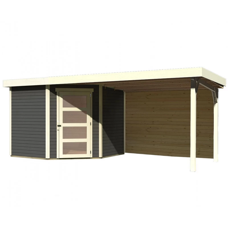 Abri De Jardin En Bois Massif Gris Terre 5,95m² Schwandorf 5 Avec Appentis 280cm Et Paroi Arrière – Karibu 5 Abri De Jardin En Bois Massif Gris Terre 5,95m² Schwandorf 5 Avec Appentis 280cm Et Paroi Arrière – Karibu – Image 3