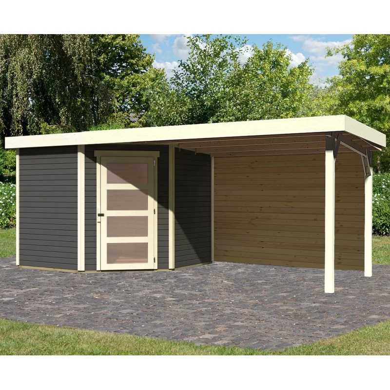 Abri De Jardin En Bois Massif Gris Terre 5,95m² Schwandorf 5 Avec Appentis 280cm Et Paroi Arrière – Karibu 3 Abri De Jardin En Bois Massif Gris Terre 5,95m² Schwandorf 5 Avec Appentis 280cm Et Paroi Arrière – Karibu