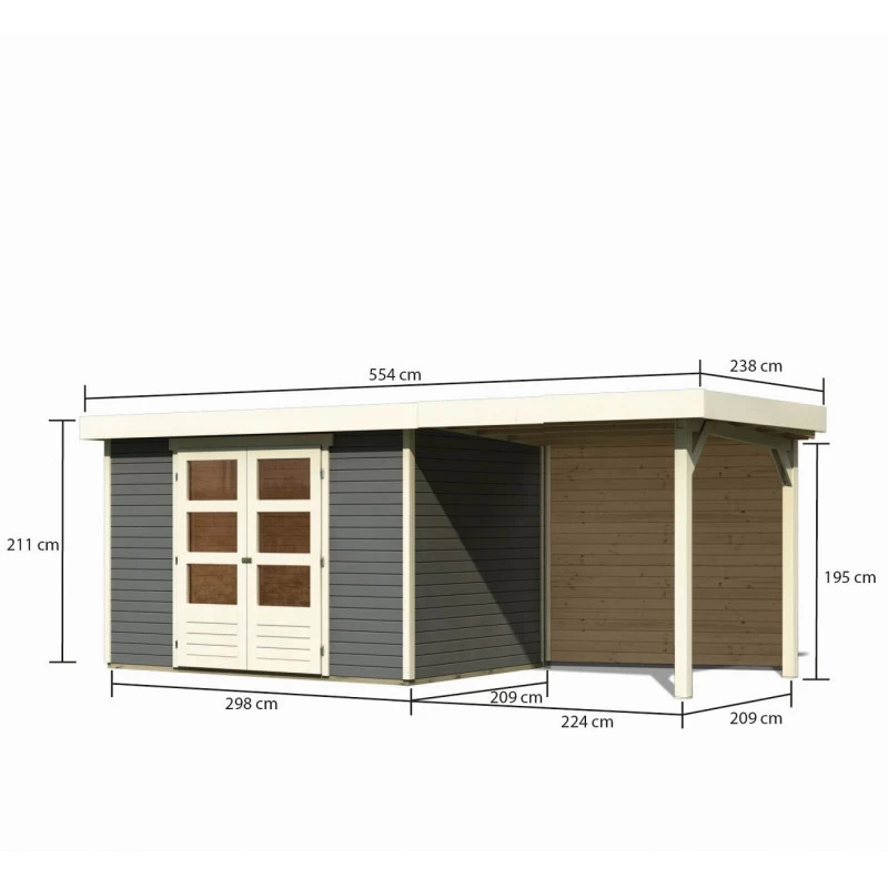 Abri De Jardin En Bois Massif Gris Terre 6,55m² Askola 4 Avec Appentis 240cm Et Paroi Arrière - Karibu 4 Abri De Jardin En Bois Massif Gris Terre 6,55m² Askola 4 Avec Appentis 240cm Et Paroi Arrière - Karibu – Image 2