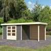 Abri De Jardin En Bois Massif Gris Terre 6,55m² Askola 4 Avec Appentis 240cm Et Paroi Arrière - Karibu -Jardin Abris Magasin abri de jardin en bois massif gris terre 655m askola 4 avec appentis 240cm et paroi arriere woodfeeling