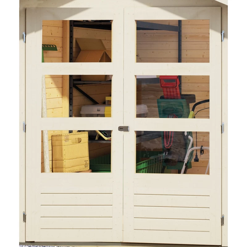 Abri De Jardin En Bois Massif Gris Terre 6,55m² Askola 4 Avec Appentis 240cm Et Paroi Arrière - Karibu 7 Abri De Jardin En Bois Massif Gris Terre 6,55m² Askola 4 Avec Appentis 240cm Et Paroi Arrière - Karibu – Image 5