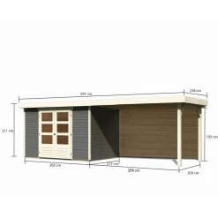 Abri De Jardin En Bois Massif Gris Terre 6,55m² Askola 4 Avec Appentis 280cm Et Paroi Arrière – Karibu -Jardin Abris Magasin abri de jardin en bois massif gris terre 655m askola 4 avec appentis 280cm et paroi arriere woodfeeling 1