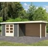 Abri De Jardin En Bois Massif Gris Terre 6,55m² Askola 4 Avec Appentis 280cm Et Paroi Arrière – Karibu -Jardin Abris Magasin abri de jardin en bois massif gris terre 655m askola 4 avec appentis 280cm et paroi arriere woodfeeling