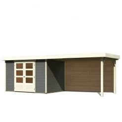 Abri De Jardin En Bois Massif Gris Terre 6,55m² Askola 4 Avec Appentis 280cm Et Paroi Arrière – Karibu -Jardin Abris Magasin abri de jardin en bois massif gris terre 655m askola 4 avec appentis 280cm et paroi arriere woodfeeling 2