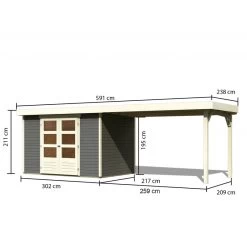 Abri De Jardin En Bois Massif Gris Terre 6,55m² Askola 4 Avec Appentis 280cm – Karibu -Jardin Abris Magasin abri de jardin en bois massif gris terre 655m askola 4 avec appentis 280cm woodfeeling 1