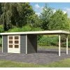 Abri De Jardin En Bois Massif Gris Terre 6,55m² Askola 4 Avec Appentis 280cm – Karibu -Jardin Abris Magasin abri de jardin en bois massif gris terre 655m askola 4 avec appentis 280cm woodfeeling