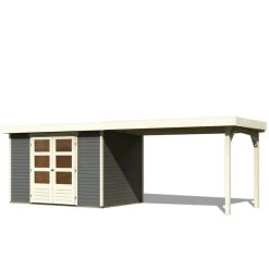 Abri De Jardin En Bois Massif Gris Terre 6,55m² Askola 4 Avec Appentis 280cm – Karibu -Jardin Abris Magasin abri de jardin en bois massif gris terre 655m askola 4 avec appentis 280cm woodfeeling 2