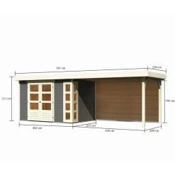 Abri De Jardin En Bois Massif Gris Terre 6,55m² Kerko 4 Avec Appentis 280cm Et Paroi Arrière – Karibu -Jardin Abris Magasin abri de jardin en bois massif gris terre 655m kerko 4 avec appentis 280cm et paroi arriere woodfeeling 1