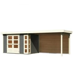 Abri De Jardin En Bois Massif Gris Terre 6,55m² Kerko 4 Avec Appentis 280cm Et Paroi Arrière – Karibu -Jardin Abris Magasin abri de jardin en bois massif gris terre 655m kerko 4 avec appentis 280cm et paroi arriere woodfeeling 2