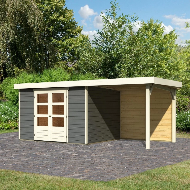 Abri De Jardin En Bois Massif Gris Terre 7,43m² Askola 5 Avec Appentis 240cm Et Paroi Arrière - Karibu 3 Abri De Jardin En Bois Massif Gris Terre 7,43m² Askola 5 Avec Appentis 240cm Et Paroi Arrière - Karibu