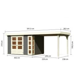 Abri De Jardin En Bois Massif Gris Terre 7,43m² Kerko 5 Avec Appentis 280cm – Karibu -Jardin Abris Magasin abri de jardin en bois massif gris terre 743m kerko 5 avec appentis 280cm woodfeeling 1