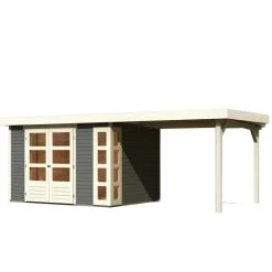 Abri De Jardin En Bois Massif Gris Terre 7,43m² Kerko 5 Avec Appentis 280cm – Karibu -Jardin Abris Magasin abri de jardin en bois massif gris terre 743m kerko 5 avec appentis 280cm woodfeeling 2