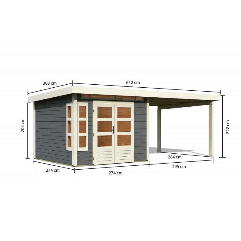 Abri De Jardin En Bois Massif Gris Terre 7,50m² Kastorf 6 Avec Appentis 320cm – Karibu 4 Abri De Jardin En Bois Massif Gris Terre 7,50m² Kastorf 6 Avec Appentis 320cm – Karibu – Image 2