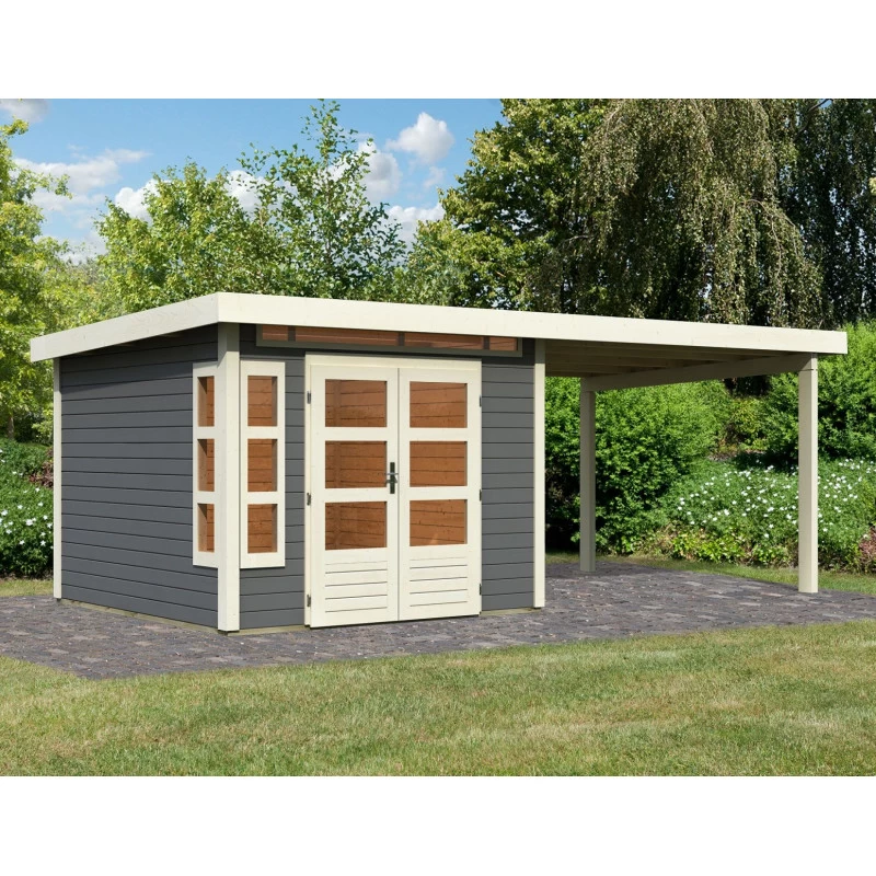 Abri De Jardin En Bois Massif Gris Terre 7,50m² Kastorf 6 Avec Appentis 320cm – Karibu 3 Abri De Jardin En Bois Massif Gris Terre 7,50m² Kastorf 6 Avec Appentis 320cm – Karibu