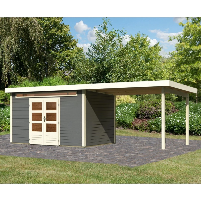 Abri De Jardin En Bois Massif Gris Terre 8,88m² Kandern 7 Avec Appentis 320cm – Karibu 3 Abri De Jardin En Bois Massif Gris Terre 8,88m² Kandern 7 Avec Appentis 320cm – Karibu
