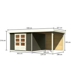Abri De Jardin En Bois Massif Gris Terre 9,24m² Askola 6 Avec Appentis 240cm Et Paroi Arrière - Karibu