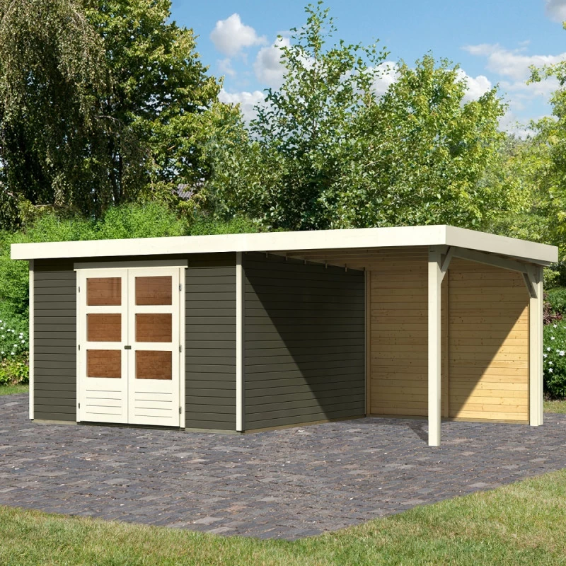 Abri De Jardin En Bois Massif Gris Terre 9,24m² Askola 6 Avec Appentis 240cm Et Paroi Arrière - Karibu 8 Abri De Jardin En Bois Massif Gris Terre 9,24m² Askola 6 Avec Appentis 240cm Et Paroi Arrière - Karibu – Image 6