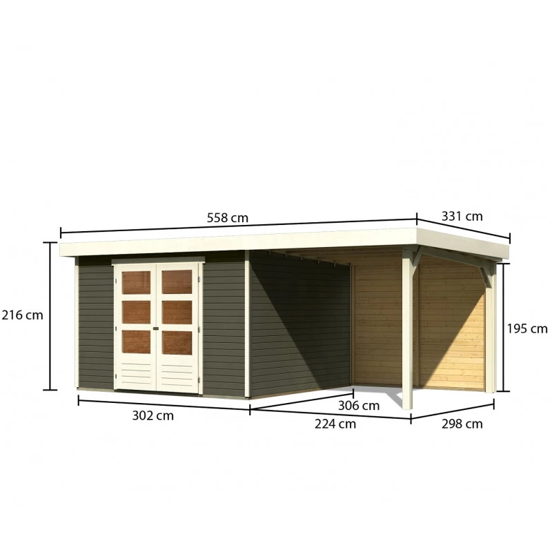 Abri De Jardin En Bois Massif Gris Terre 9,24m² Askola 6 Avec Appentis 240cm Et Paroi Arrière - Karibu 3 Abri De Jardin En Bois Massif Gris Terre 9,24m² Askola 6 Avec Appentis 240cm Et Paroi Arrière - Karibu